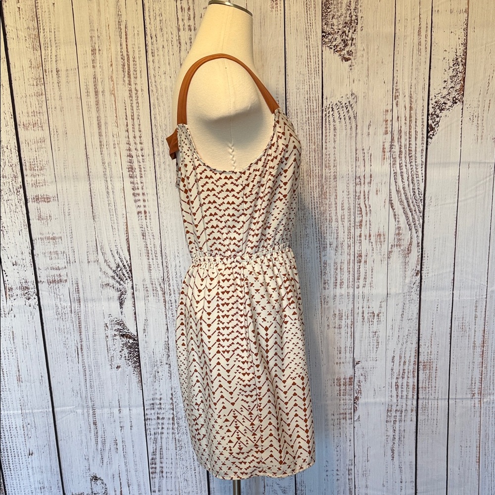 Lush Cream Mini Dress with Rust Straps and Geometric Print - Picture 2 of 7